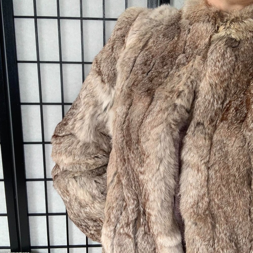 Vintage Rabbit Fur Jacket Brown Medium